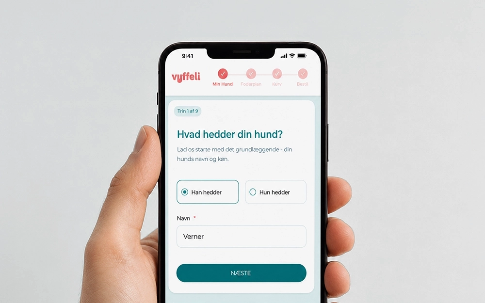 Vuffelis fodertest på mobilskærm